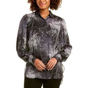 Equipment Women's Danton Black Satin Long Sleeve Button Up Career Shirt Size XL